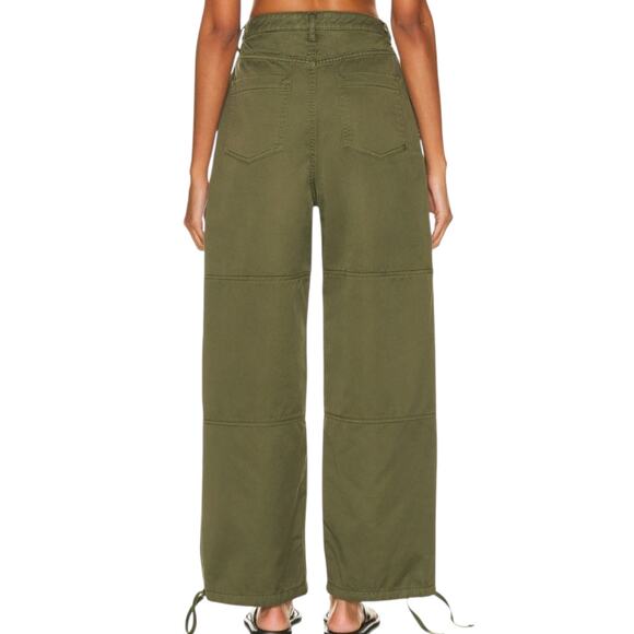 Moussy Vintage Fayette Cargo Pants Olive Green Tie Cuffs Wide Leg Utility XS - Picture 2 of 12